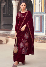 Load image into Gallery viewer, Maroon Velvet Palazzo Suit
