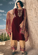 Load image into Gallery viewer, Maroon Velvet Palazzo Suit
