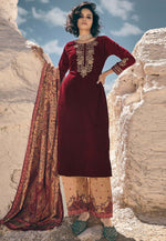 Load image into Gallery viewer, Maroon Velvet Palazzo Suit
