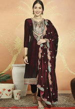 Load image into Gallery viewer, Maroon Velvet Pant Style Suit
