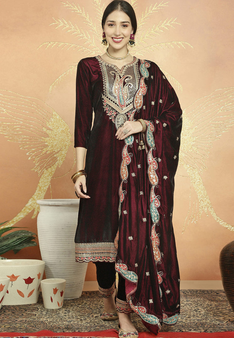Maroon Velvet Pant Style Suit