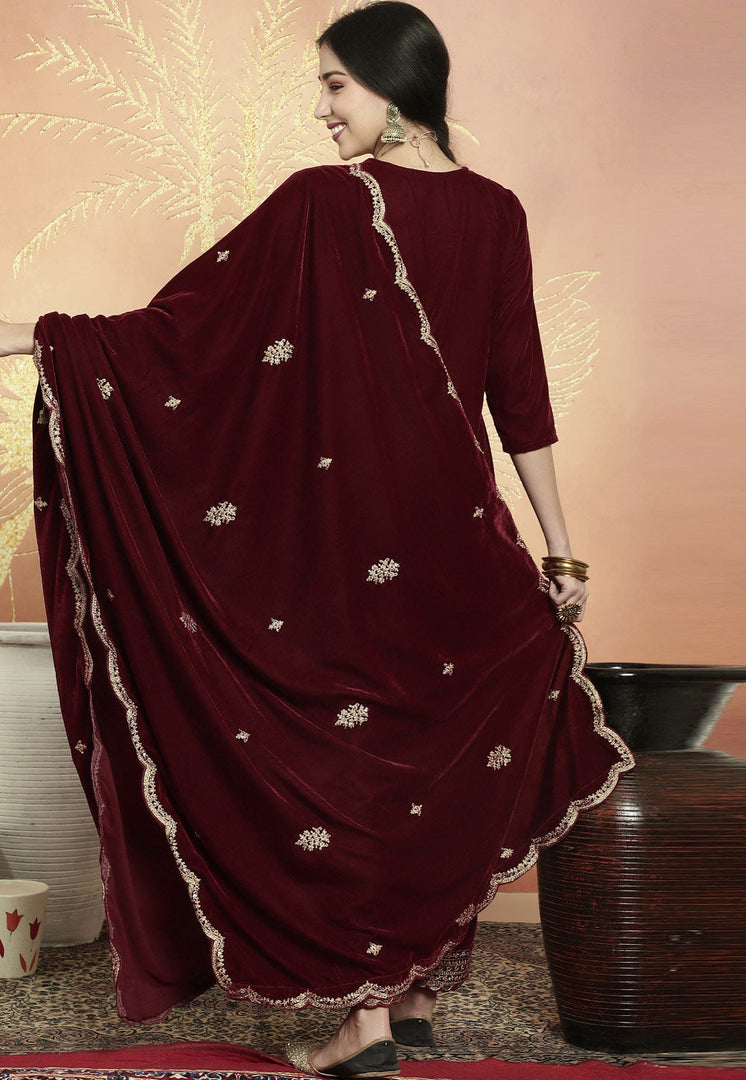 Maroon Velvet Pant Style Suit