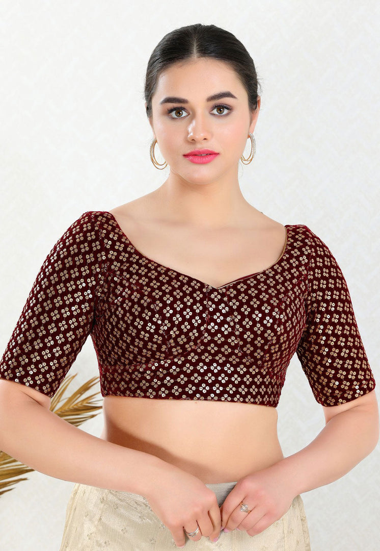 Maroon Velvet Readymade Blouse