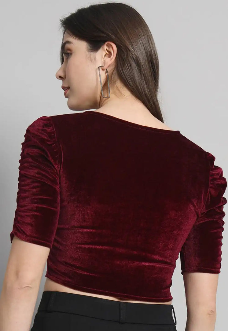 Maroon Velvet Readymade Blouse