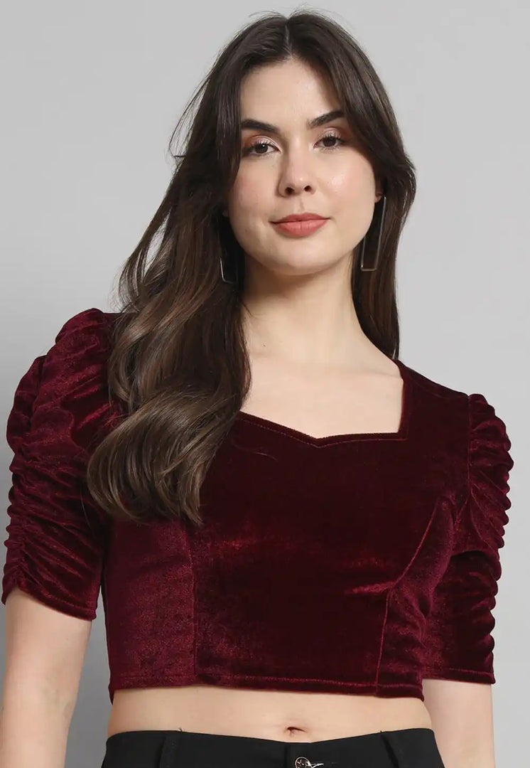 Maroon Velvet Readymade Blouse