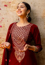 Load image into Gallery viewer, Maroon Velvet Readymade Pakistani Suit

