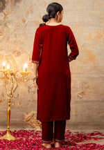 Load image into Gallery viewer, Maroon Velvet Readymade Pakistani Suit
