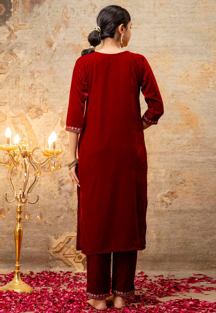 Maroon Velvet Readymade Pakistani Suit