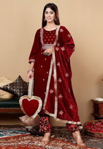 Load image into Gallery viewer, Maroon Velvet Readymade Pakistani Suit

