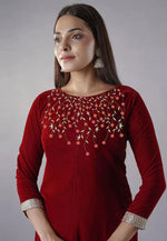 Load image into Gallery viewer, Maroon Velvet Readymade Pakistani Suit

