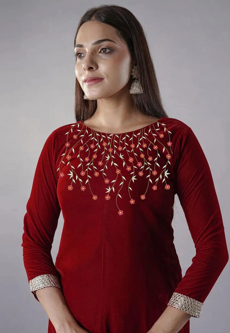 Maroon Velvet Readymade Pakistani Suit
