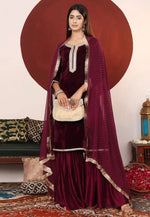 Load image into Gallery viewer, Maroon Velvet Readymade Sharara Suit
