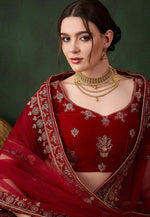 Load image into Gallery viewer, Maroon Velvet Wedding Lehenga Choli
