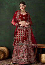 Load image into Gallery viewer, Maroon Velvet Wedding Lehenga Choli
