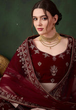 Load image into Gallery viewer, Maroon Velvet Wedding Lehenga Choli

