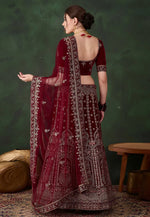 Load image into Gallery viewer, Maroon Velvet Wedding Lehenga Choli
