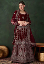 Load image into Gallery viewer, Maroon Velvet Wedding Lehenga Choli
