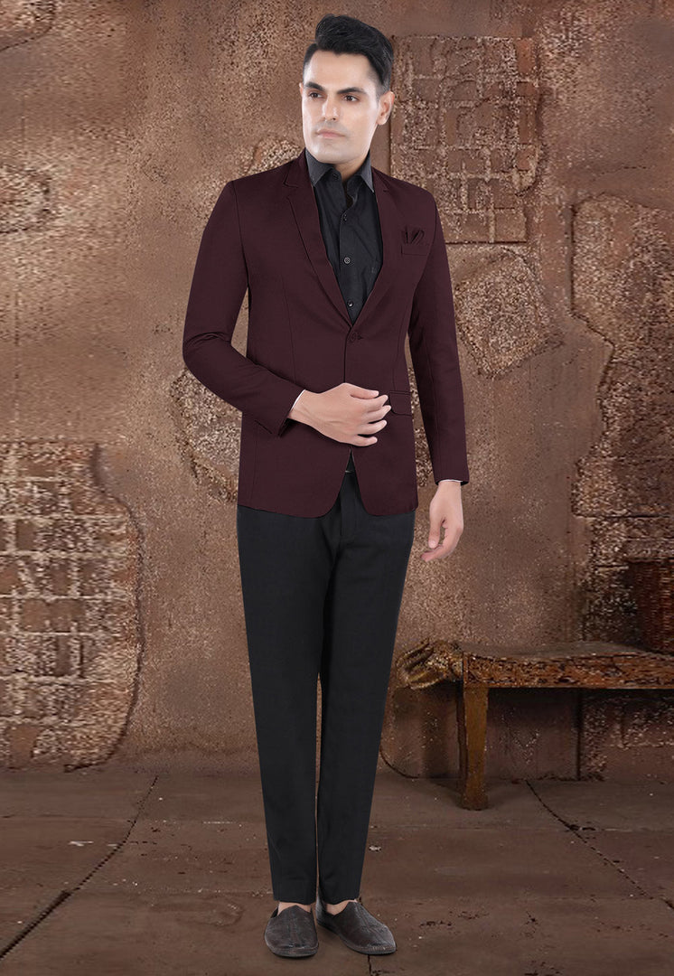 Maroon Viscose Blazer With Pant