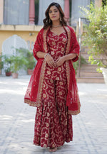 Load image into Gallery viewer, Maroon Viscose Georgette Readymade Sharara Suit
