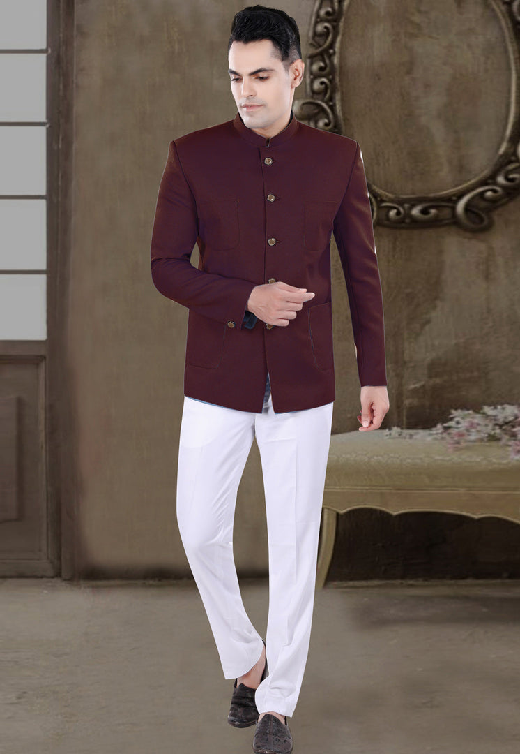 Maroon Viscose Jodhpuri Suit