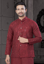 Load image into Gallery viewer, Maroon Viscose Kurta Pajama With Jacket
