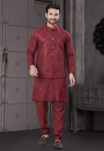 Load image into Gallery viewer, Maroon Viscose Kurta Pajama With Jacket
