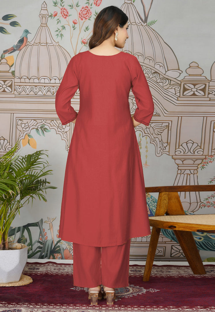 Maroon Viscose Kurta Set With Pent