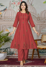Load image into Gallery viewer, Maroon Viscose Kurta Set With Pent
