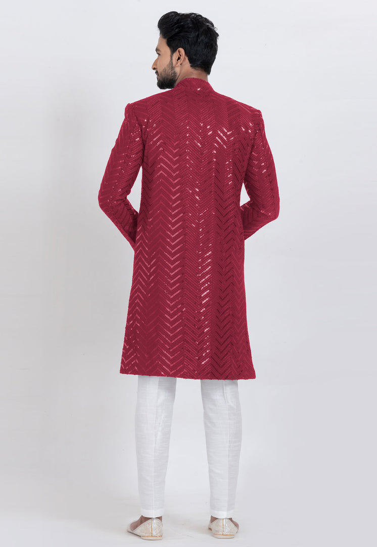 Maroon Viscose Rayon Indo Western Suit