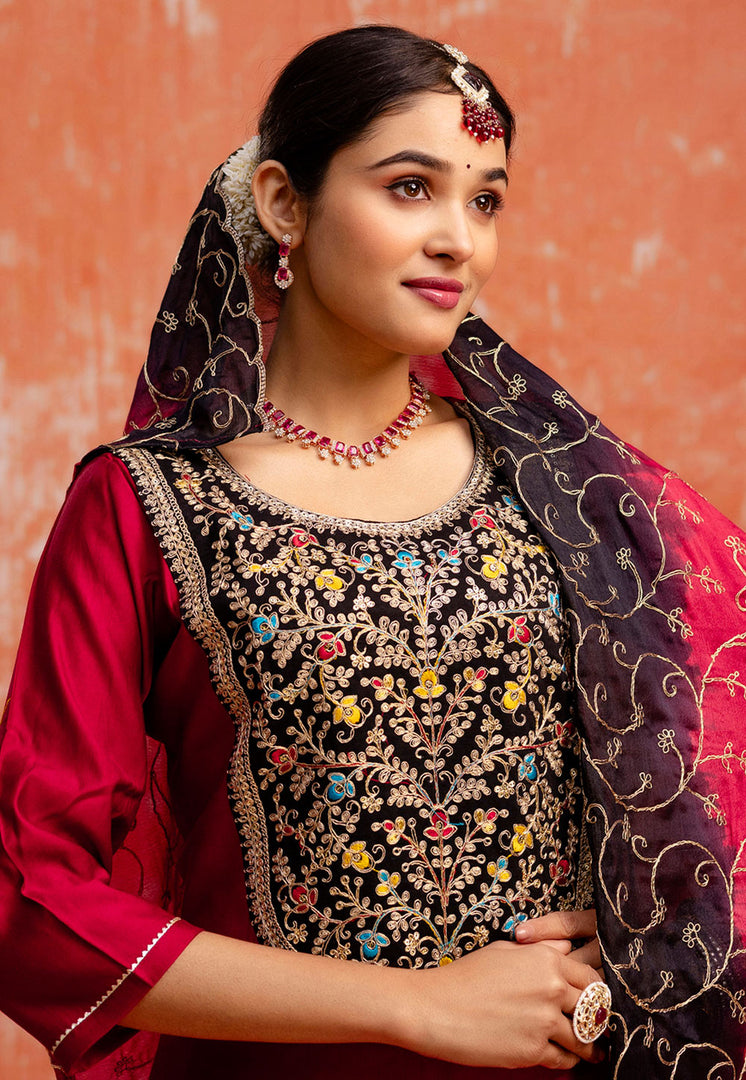 Maroon Viscose Rayon Readymade Pakistani Suit