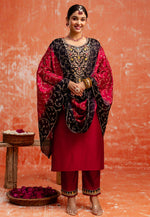 Load image into Gallery viewer, Maroon Viscose Rayon Readymade Pakistani Suit
