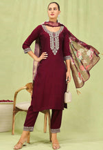 Load image into Gallery viewer, Maroon Viscose Rayon Readymade Pant Style Suit
