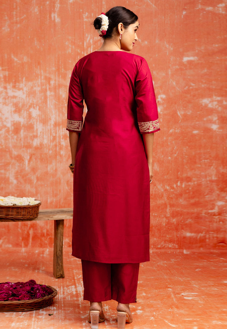 Maroon Viscose Rayon Readymade Pant Style Suit