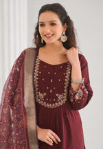 Load image into Gallery viewer, Maroon Viscose Readymade Pakistani Suit
