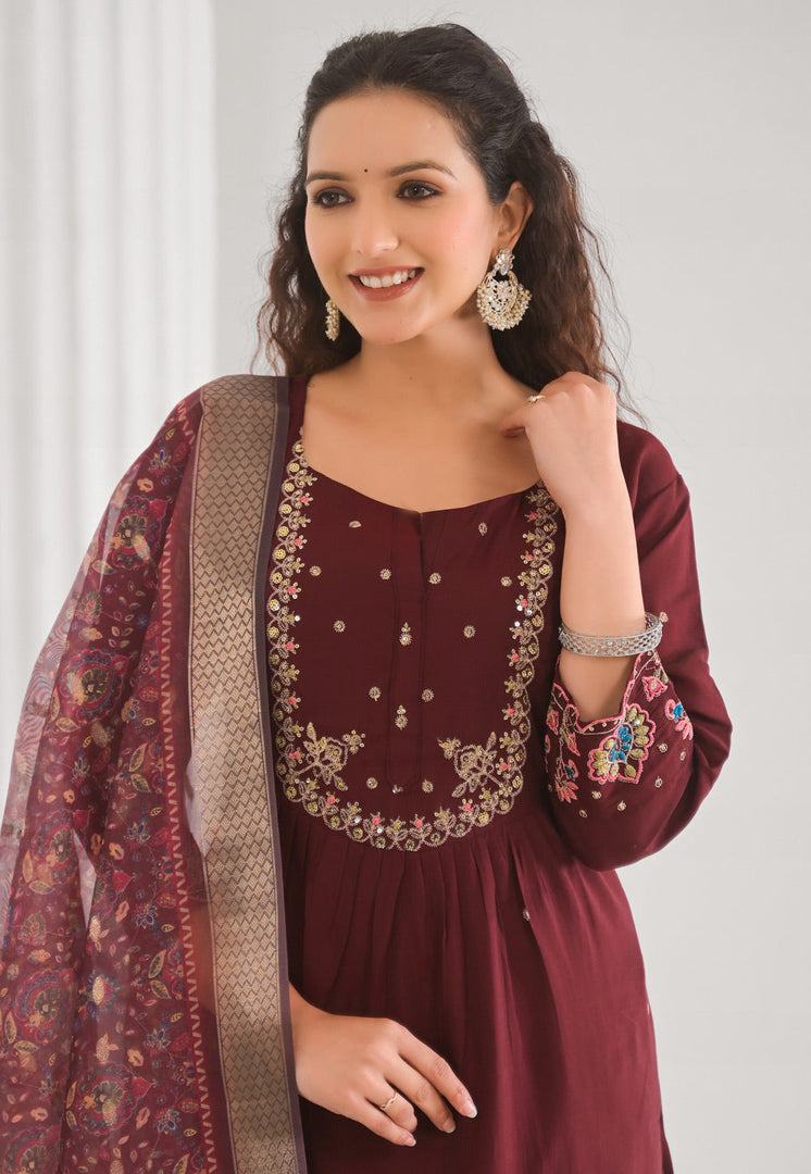 Maroon Viscose Readymade Pakistani Suit