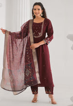 Load image into Gallery viewer, Maroon Viscose Readymade Pakistani Suit
