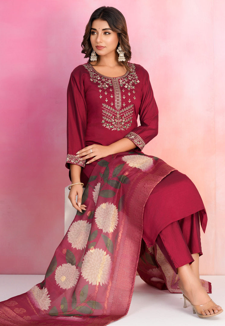 Maroon Viscose Readymade Pakistani Suit