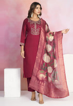 Load image into Gallery viewer, Maroon Viscose Readymade Pakistani Suit
