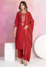 Load image into Gallery viewer, Maroon Viscose Readymade Pakistani Suit
