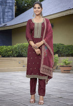 Load image into Gallery viewer, Maroon Viscose Readymade Pant Style Suit
