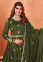 Load image into Gallery viewer, Mehndi Art Silk Long Anarkali Suit
