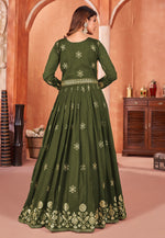 Load image into Gallery viewer, Mehndi Art Silk Long Anarkali Suit
