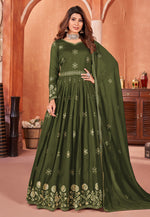 Load image into Gallery viewer, Mehndi Art Silk Long Anarkali Suit
