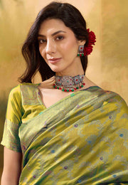 Mehndi Banarasi Jacquard Saree With Blouse