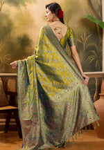 Load image into Gallery viewer, Mehndi Banarasi Jacquard Saree With Blouse