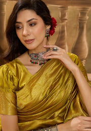 Mehndi Banarasi Jacquard Saree With Blouse