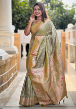 Load image into Gallery viewer, Mehndi Banarasi Silk Saree
