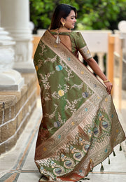 Mehndi Banarasi Silk Saree