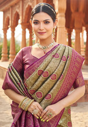 Mehndi Banarasi Silk Saree With Blouse