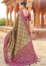 Load image into Gallery viewer, Mehndi Banarasi Silk Saree With Blouse

